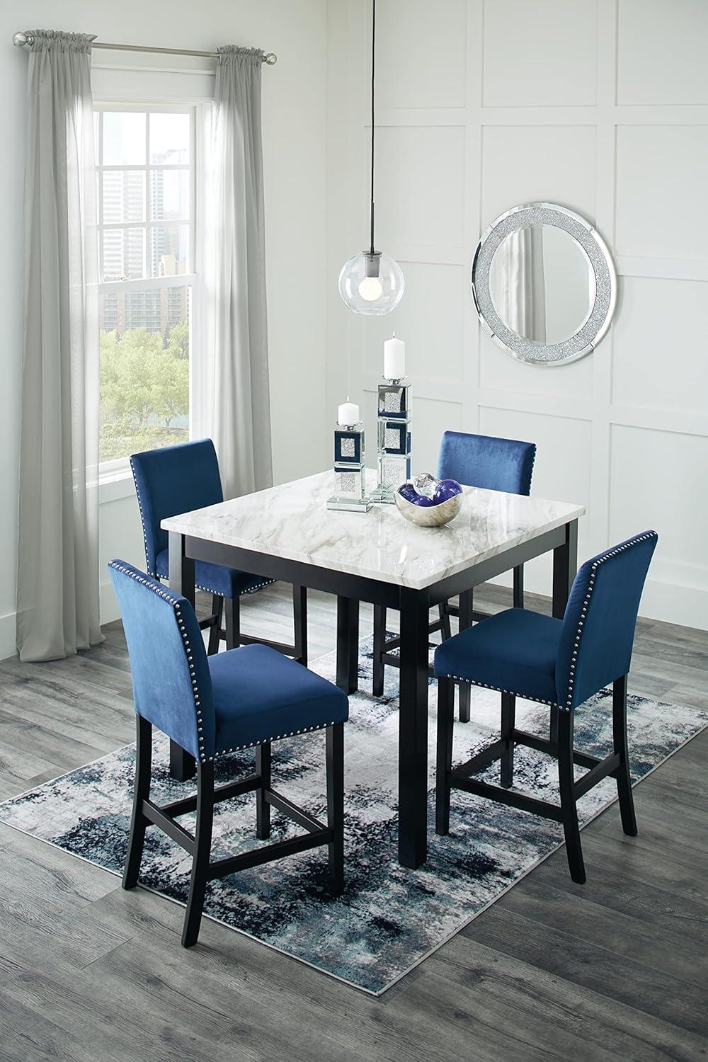 Contemporary Black and Blue Marble Counter Height Dining Set