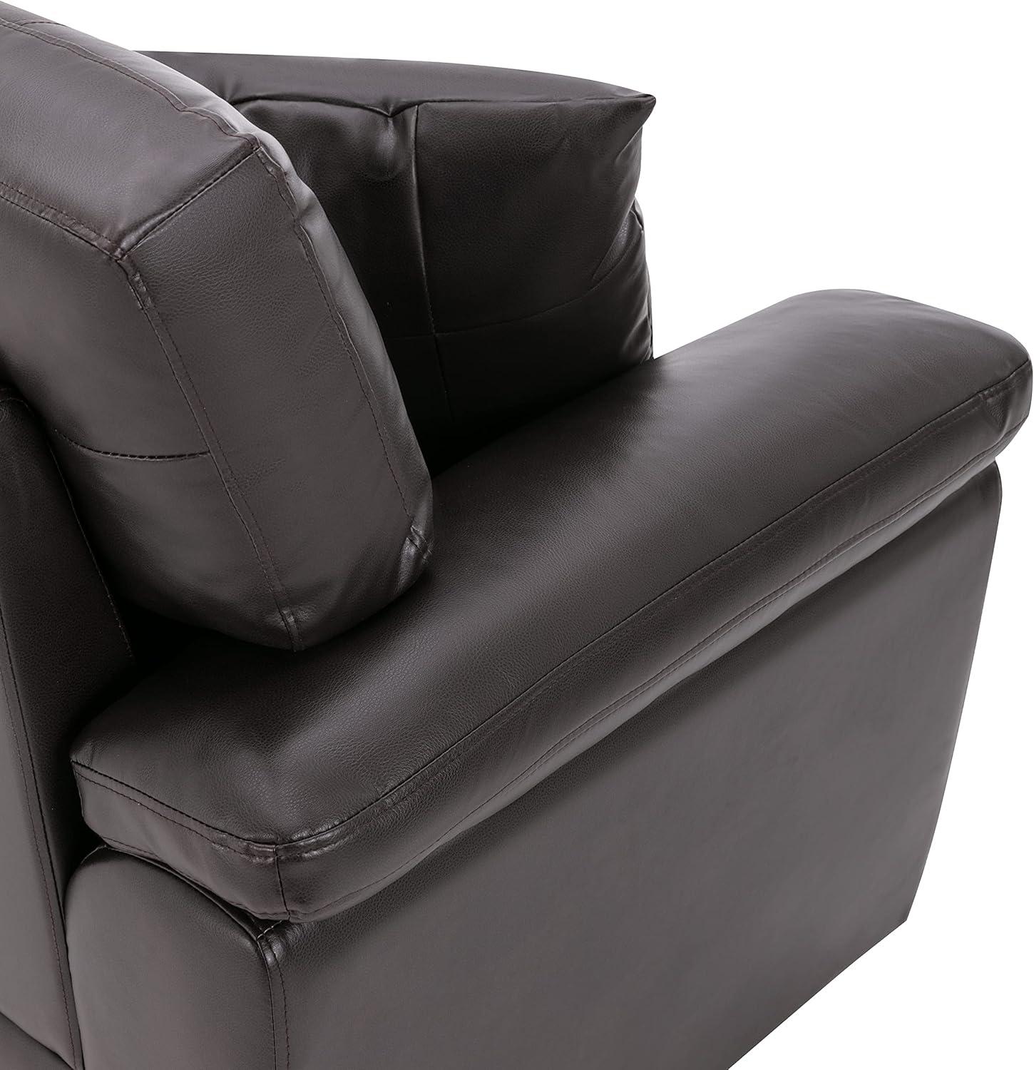 Chocolate Faux Leather Three-Seater Sofa with Removable Cushions