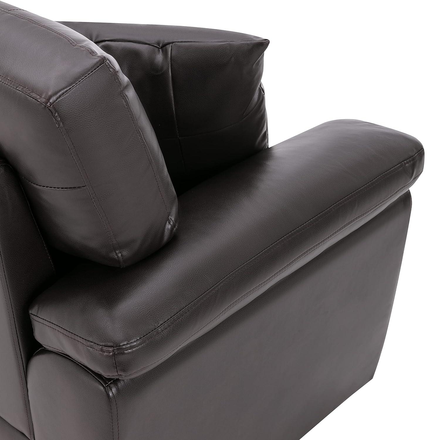 Chocolate Faux Leather Three-Seater Sofa with Removable Cushions