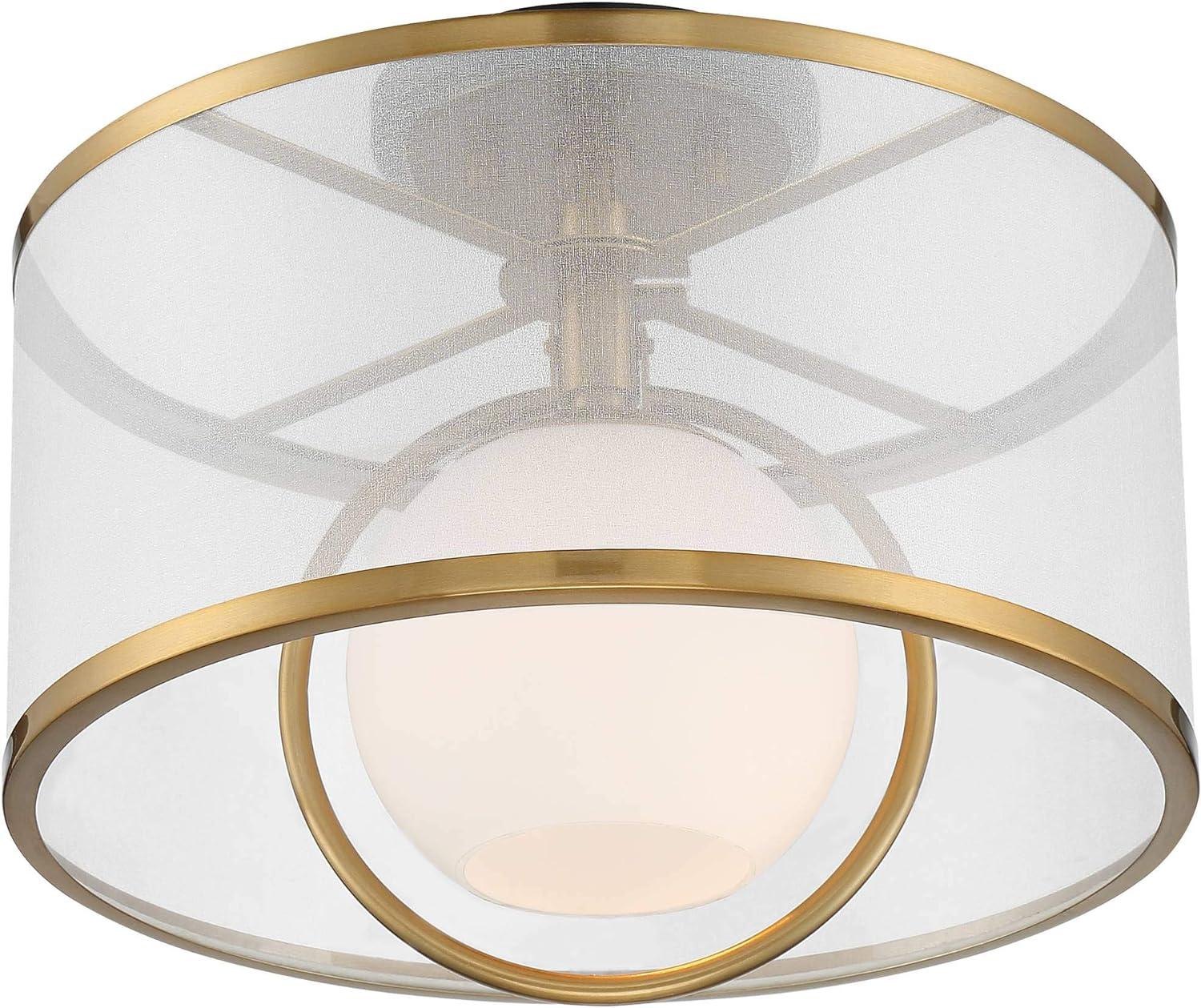 Artisanal Brass & Glass 17" Art Deco Drum Ceiling Light