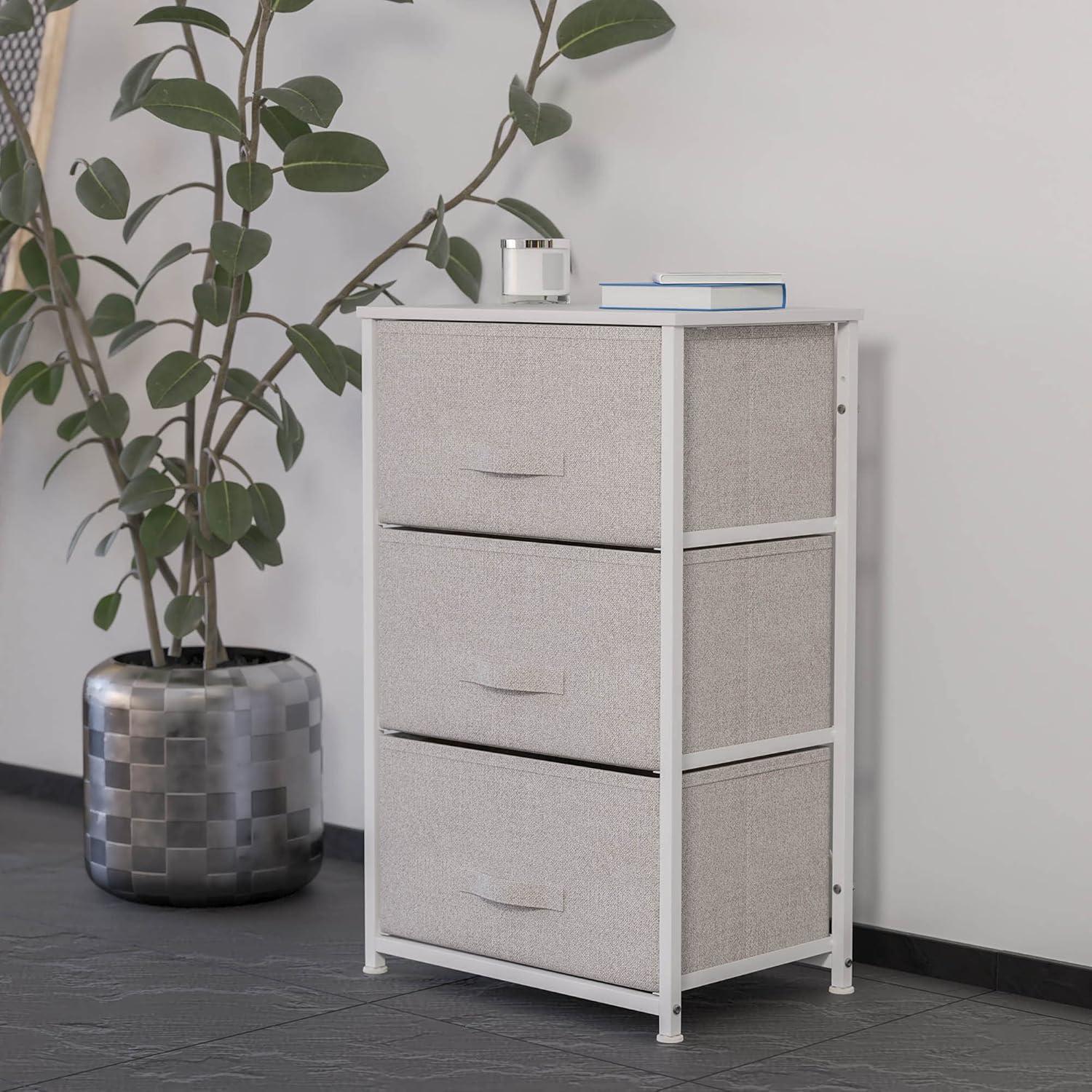 Malone 3 Drawer Vertical Storage Dresser with Wood Top & Fabric Pull Drawers