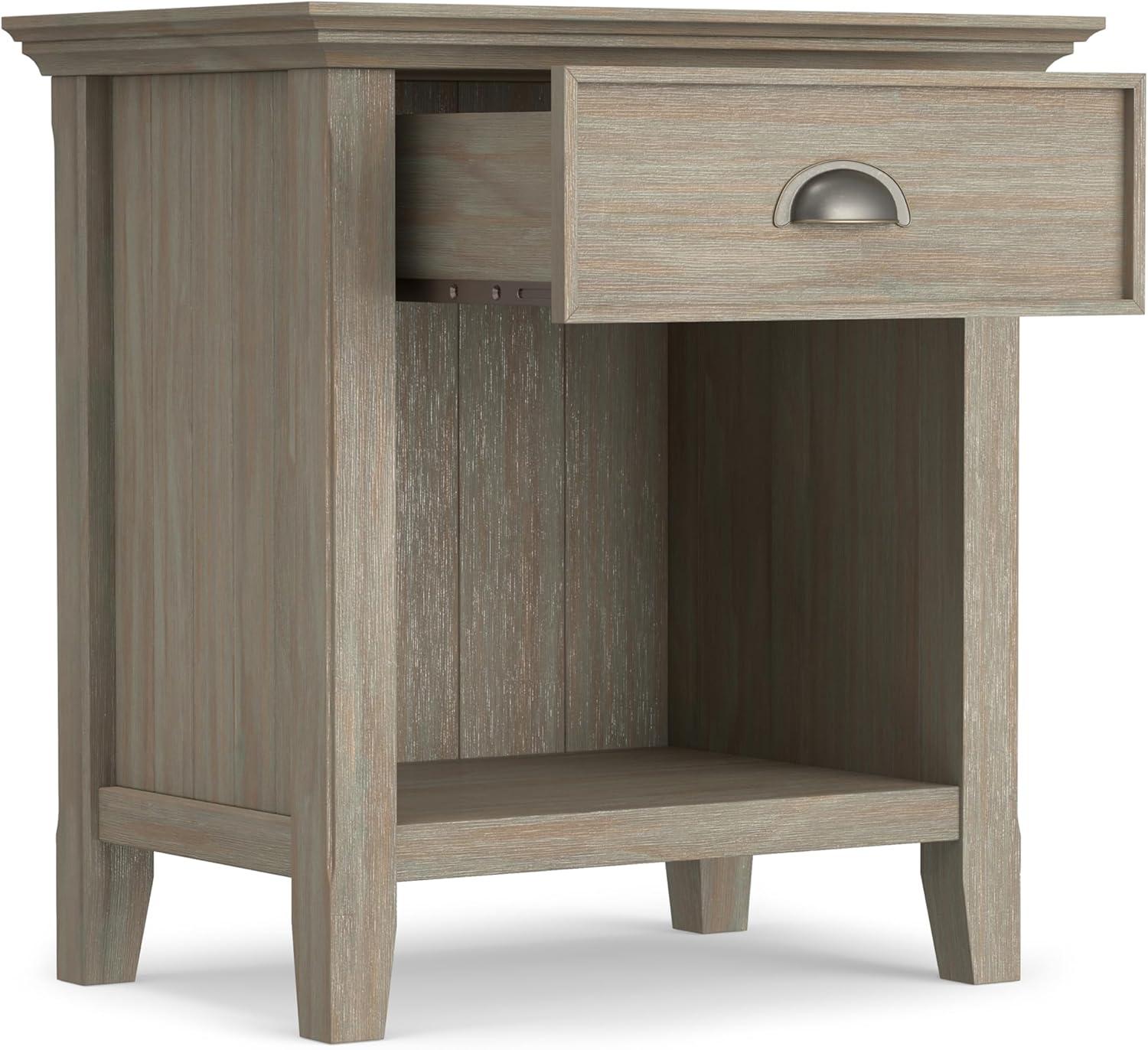 Distressed Grey Solid Pine 1-Drawer Bedside Table with Open Storage