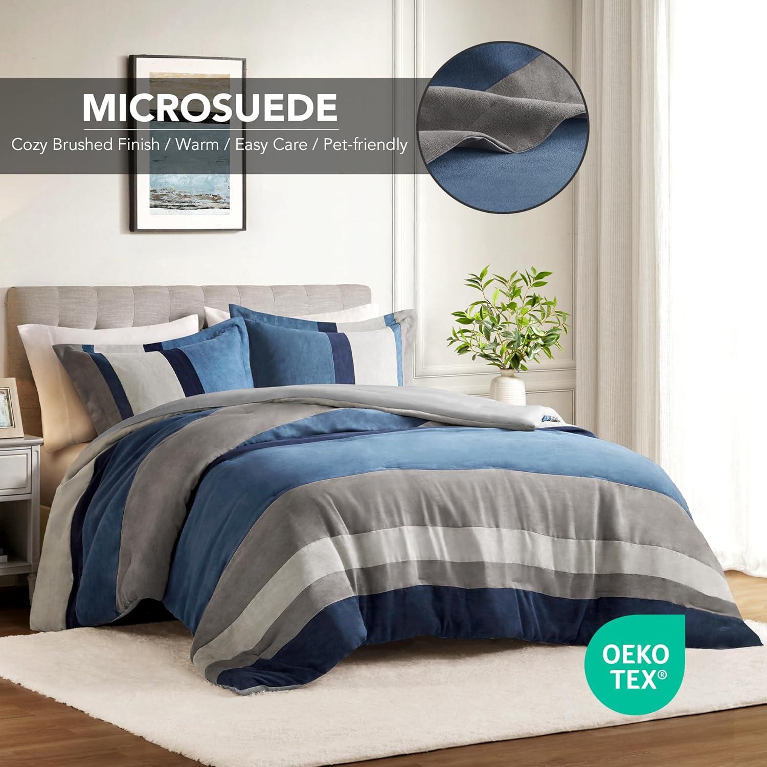 Luxe Quilted Comforter Set Modern Transitional Design, All Season Down Alternative Warm Bedding Matching Shams, Bedskirt, Decorative Pillow,Cal King