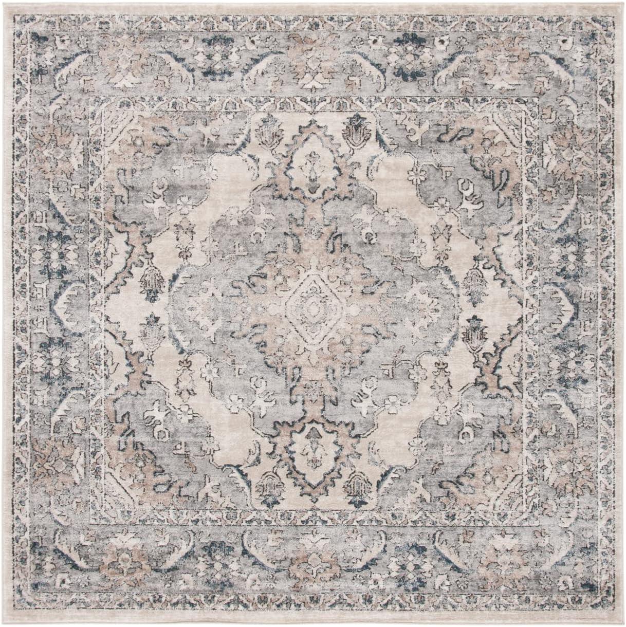 SAFAVIEH Oregon Ethelinda Floral Bordered Area Rug, Beige/Grey, 8' x 8' Square