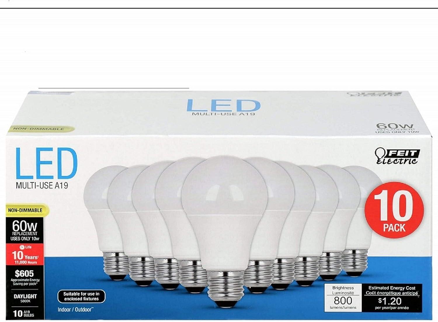 Feit Electric 10-Pack Daylight LED Bulbs 60W Equivalent