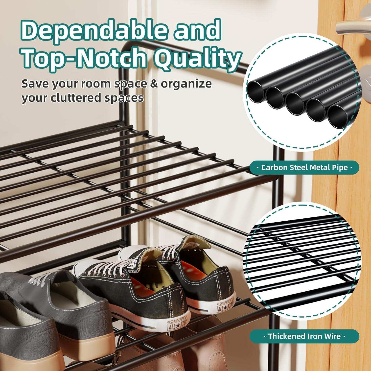 YASONIC Shoe Rack Storage Organizer, 3-Tier Black Shoe Shelf, 24 Pairs, Iron Poles & Plastic Connectors