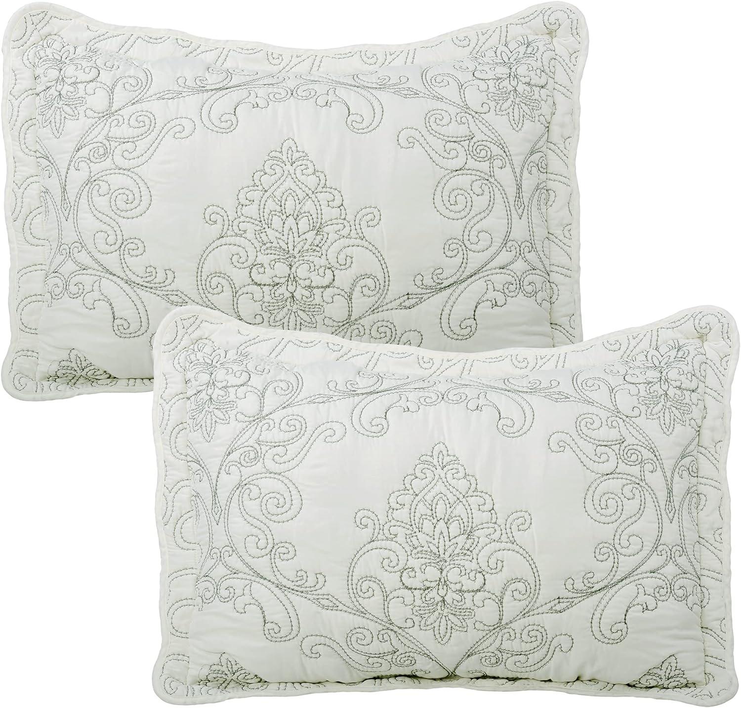 Home Soft Things 4-Piece Reversible Damask Embroidery Bedspread Set, Antique White, Oversized King 120"x120"