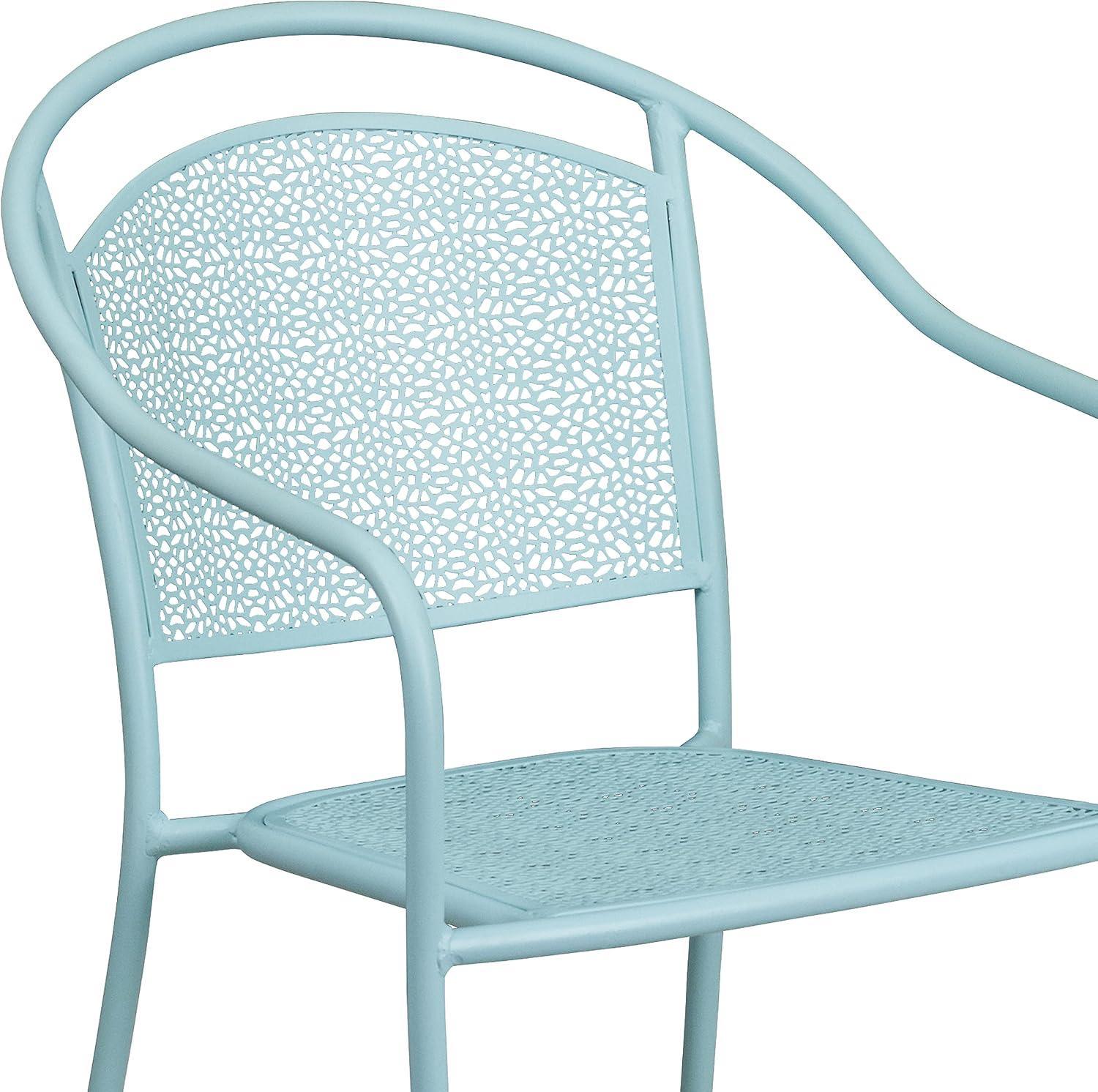 Sky Blue Metal Rain Flower Design Outdoor Dining Chair