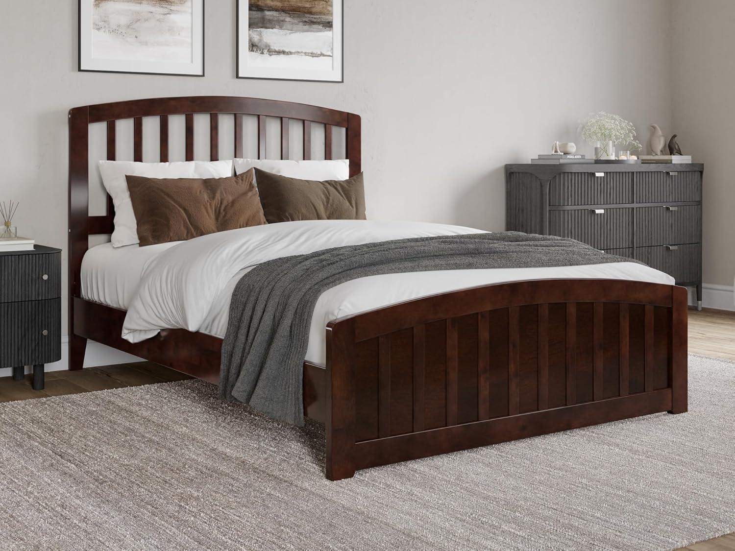 AFI Quincy Full Solid Wood Low Profile Platform Bed with Matching Footboard, Walnut