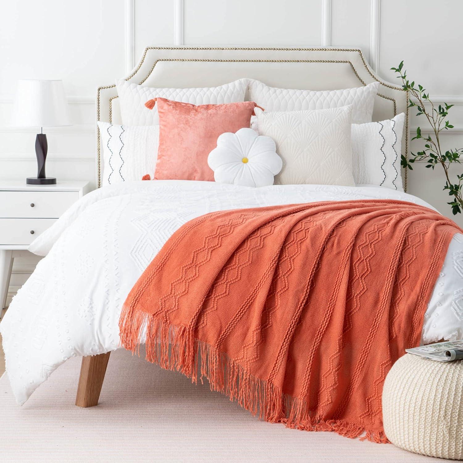 Battilo Home Throw Blanket for Couch, Textured Soft Throw Blankets, Decorative Knitted Blanket for Home Living Room Decor, 50"x60"