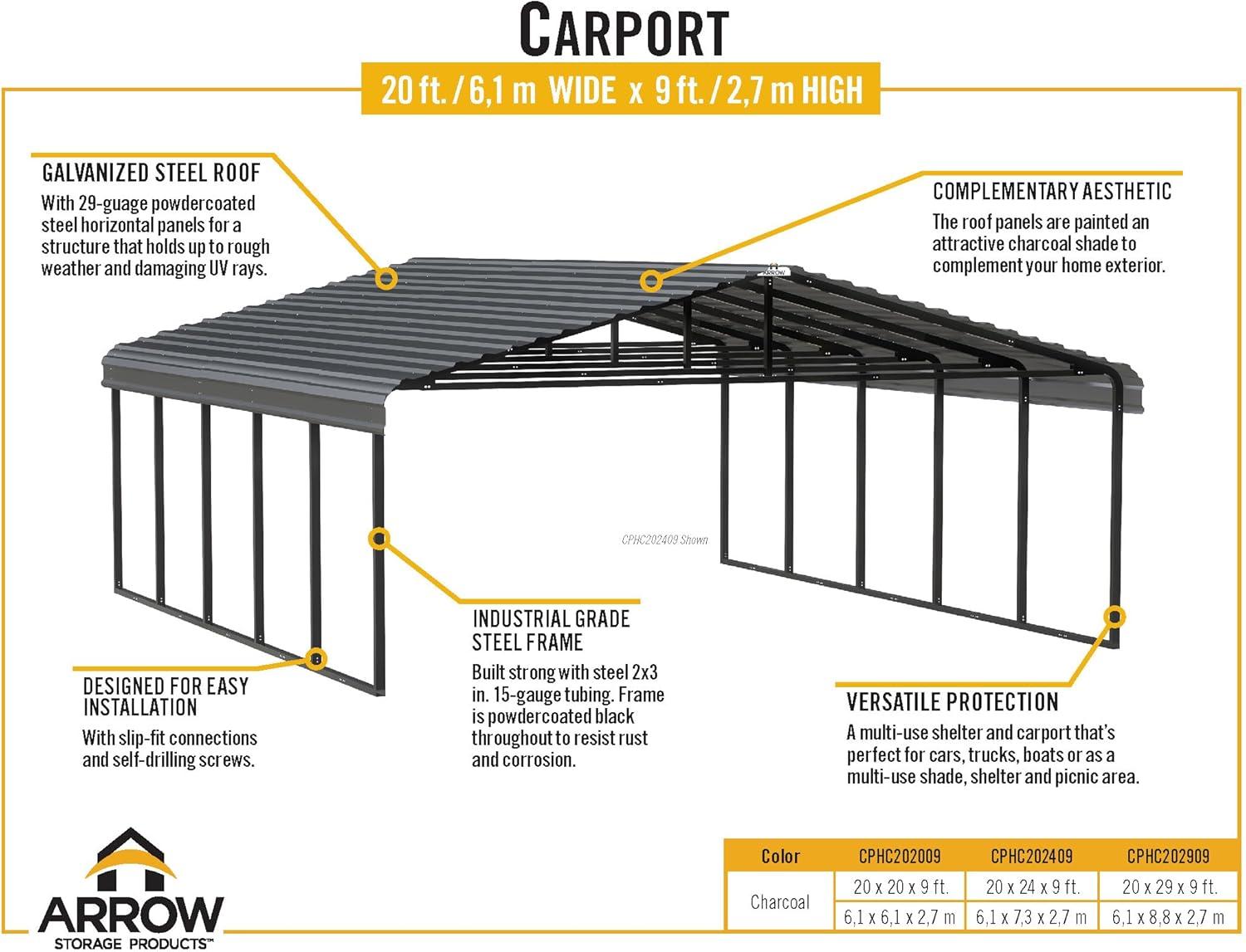 Arrow Arrow Carport, 20 ft. x 24 ft. x 9 ft.