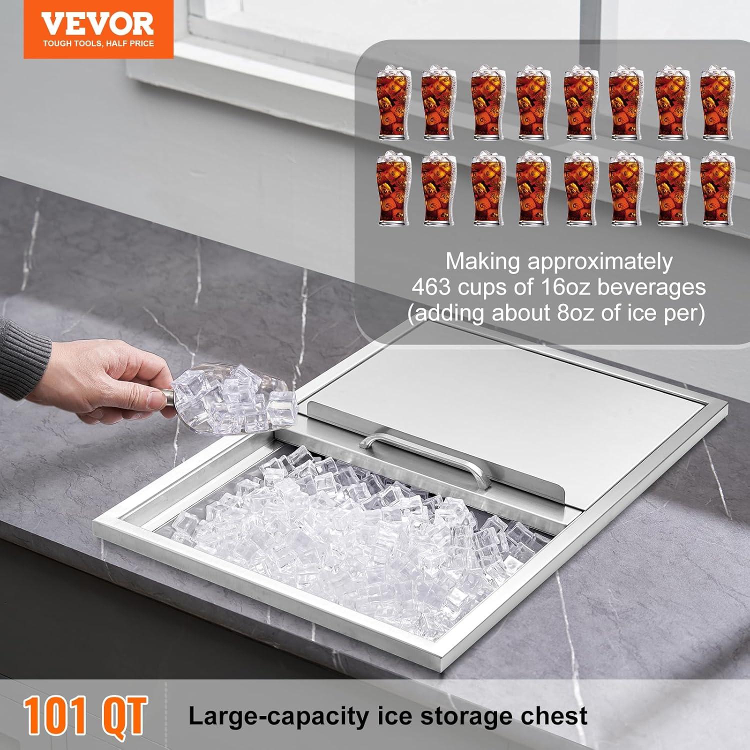 VEVOR 27" Stainless Steel Drop-In Ice Chest with Sliding Cover