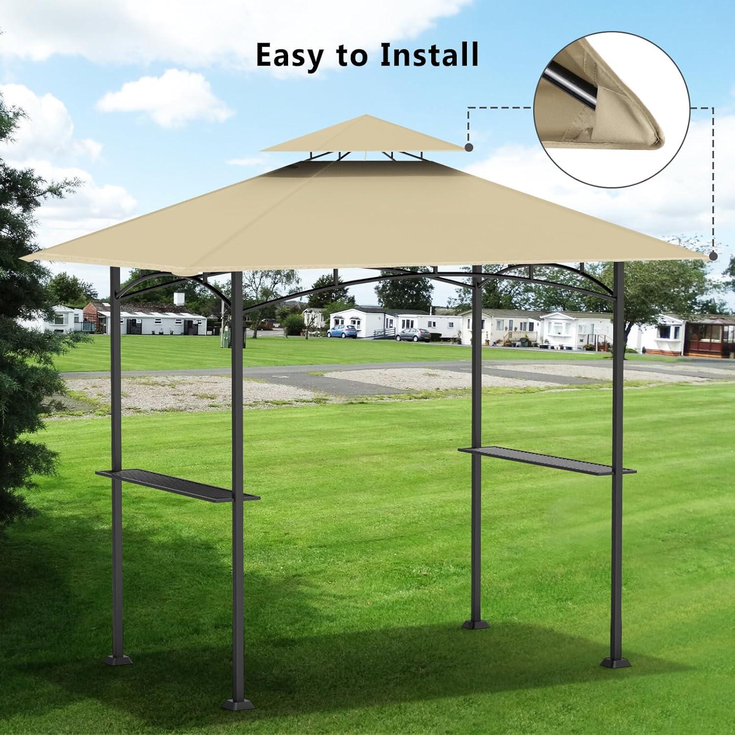 Khaki 5' x 8' Waterproof Grill Gazebo Canopy Top