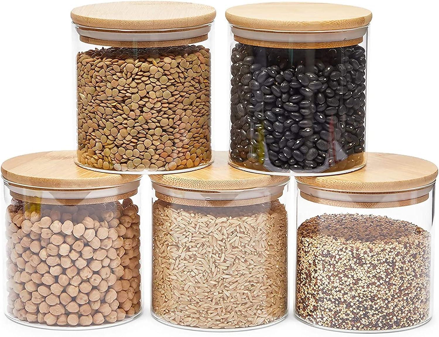 Glass Canisters with Airtight Bamboo Lids for Pantry Storage (4 x 4.13 In, 5 Pack)