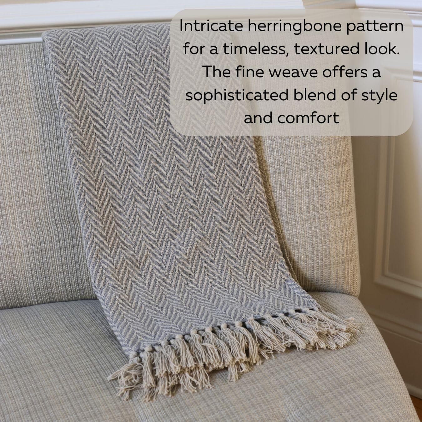 Luxurious Boho Throw Blanket Elegant, Soft Knitted Herringbone Couch Throw, Versatile 48x60, Perfect for Cozy Evenings, in Stylish Grey & Calming Blue Options (Gray)