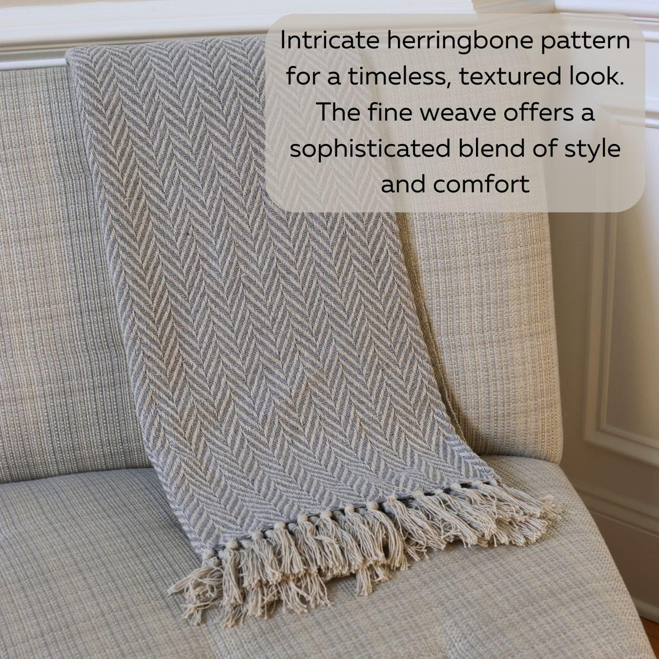 Luxurious Boho Throw Blanket Elegant, Soft Knitted Herringbone Couch Throw, Versatile 48x60, Perfect for Cozy Evenings, in Stylish Grey & Calming Blue Options (Gray)