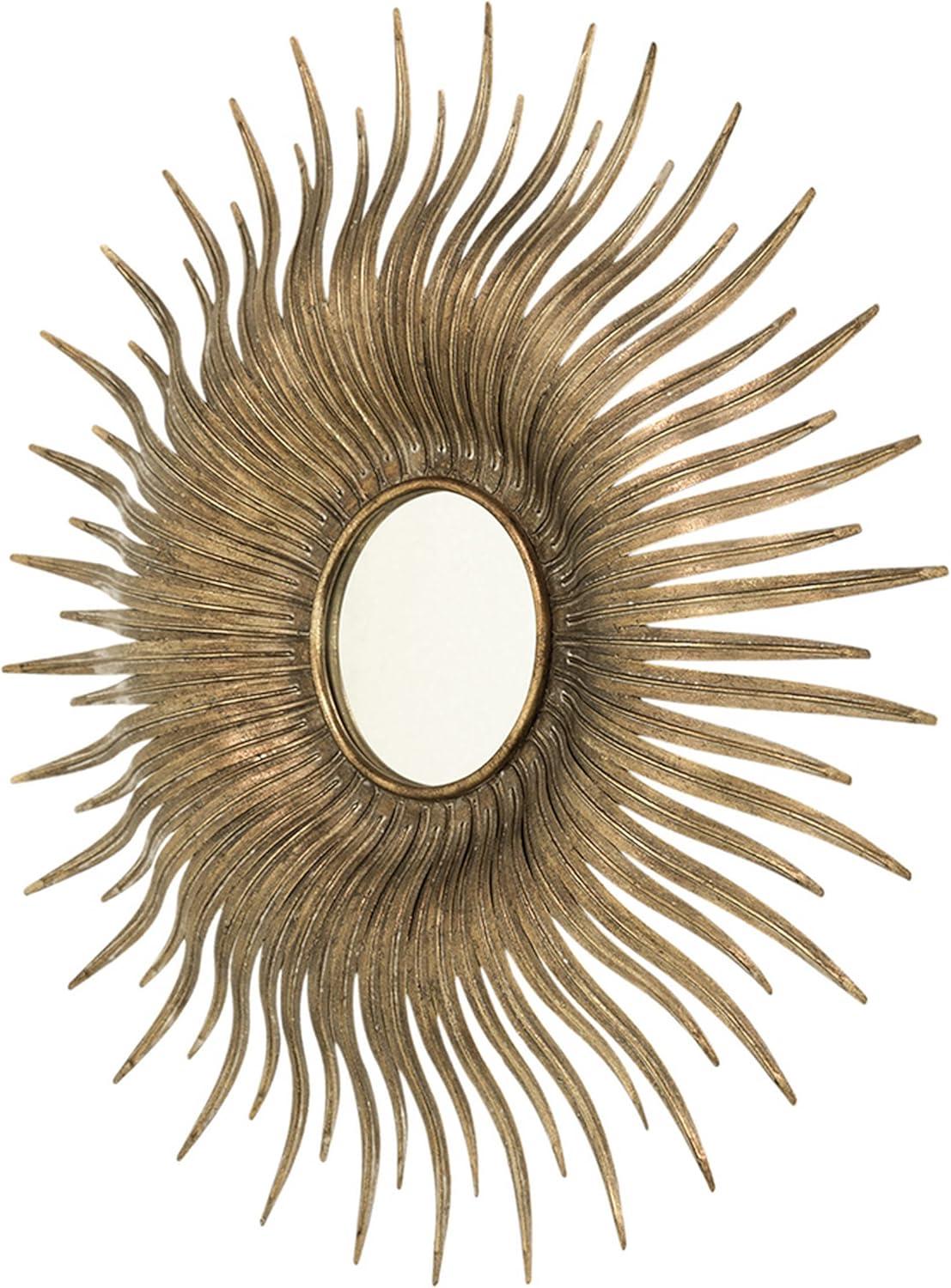 28 Inch Round Wall Mirror - Gold Sunburst Accent Mirror for Living Room Decor