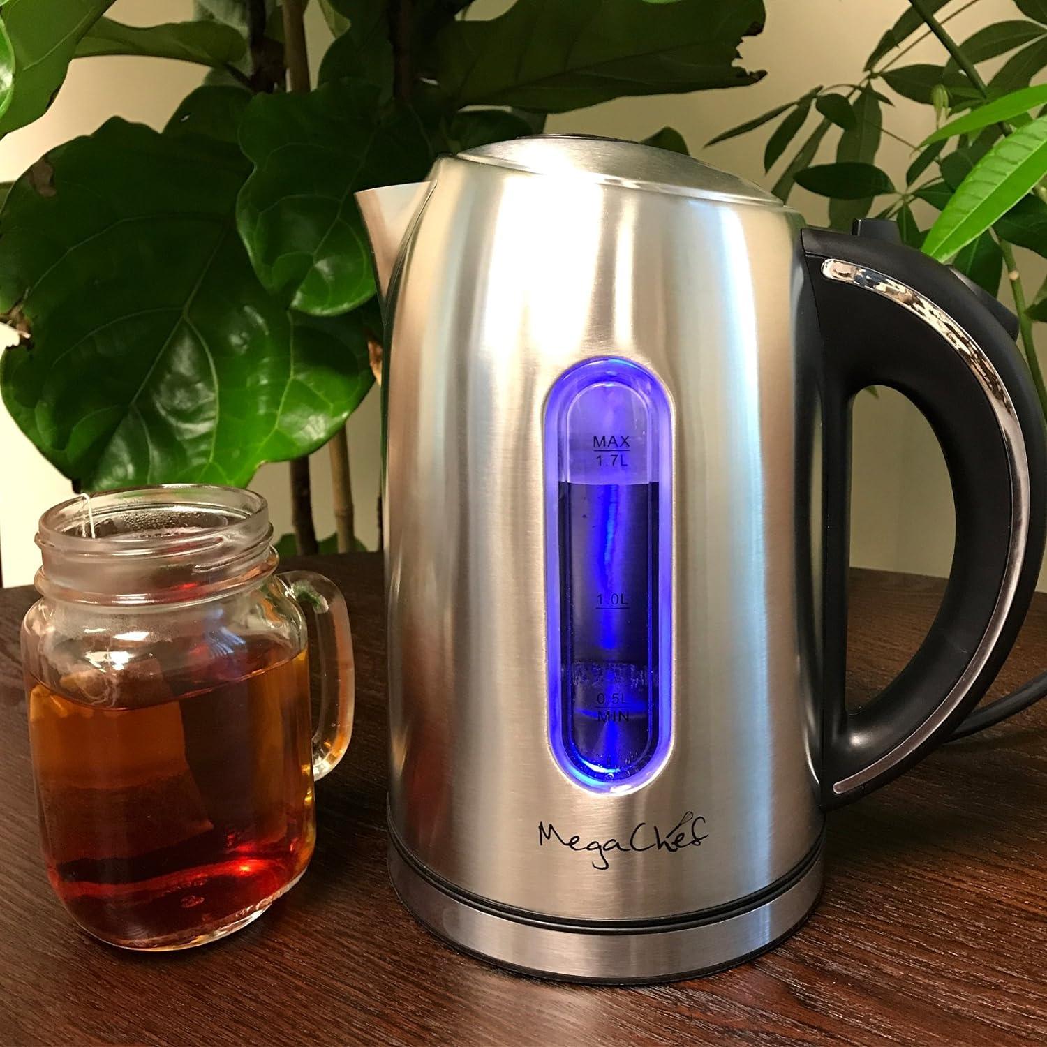 MegaChef 1.7-Liter Stainless Steel Electric Tea Kettle with Auto Shutoff