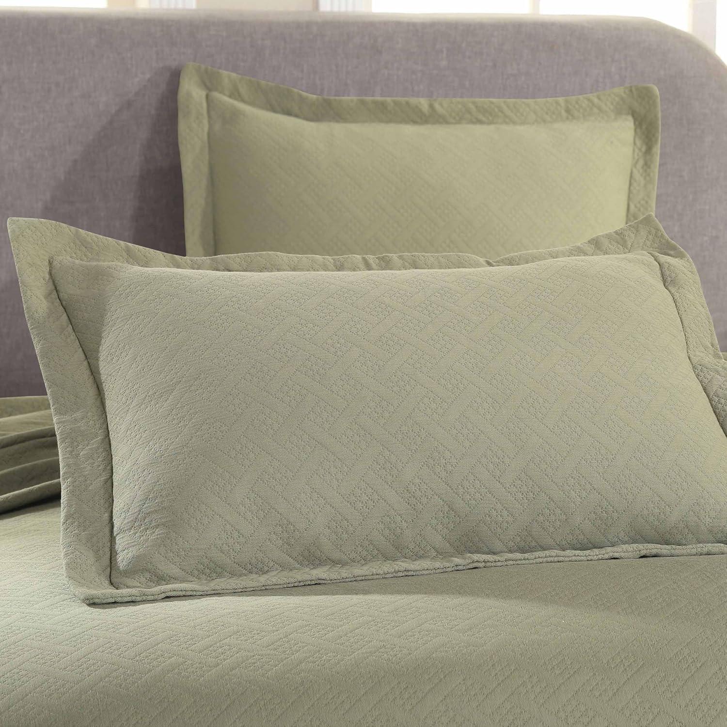 Superior Basketweave Cotton Decorative Bedspread and Sham Set, King, Sage