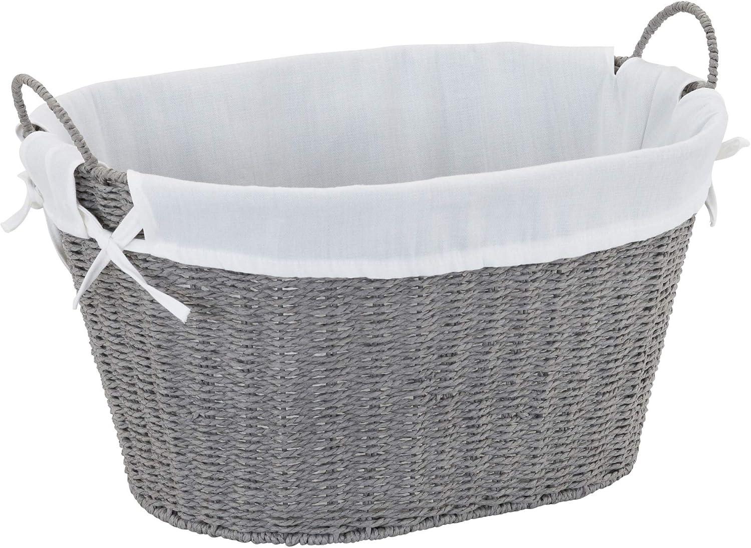 Woven Laundry Basket with Handles and Liner, Gray Paper Rope Laundry Basket