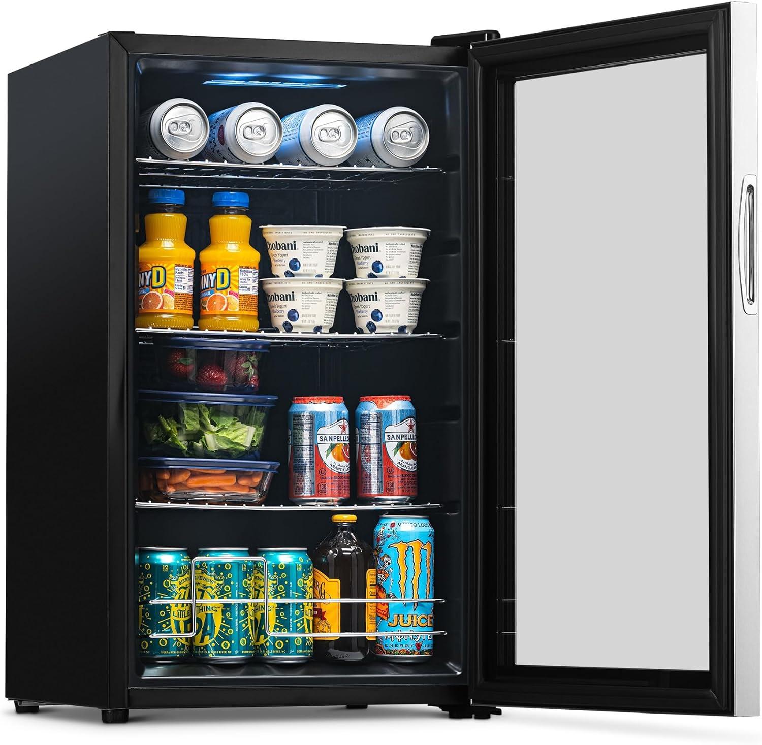 Newair 100 Can Beverage Fridge With Glass Door, Small Freestanding Mini Fridge In Stainless Steel