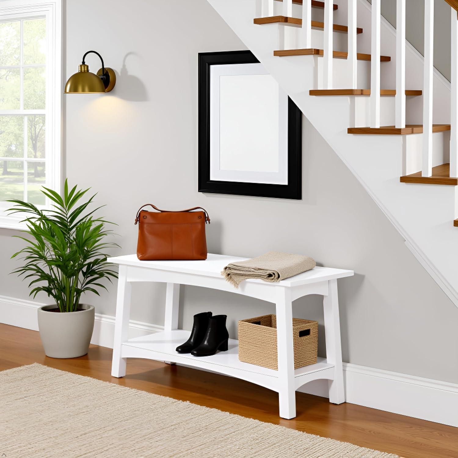 Alaterre Furniture Craftsbury 36 in. Sturdy Pine Wood Entryway Bench, 2-Person Bench Open Design Accent Furniture, White