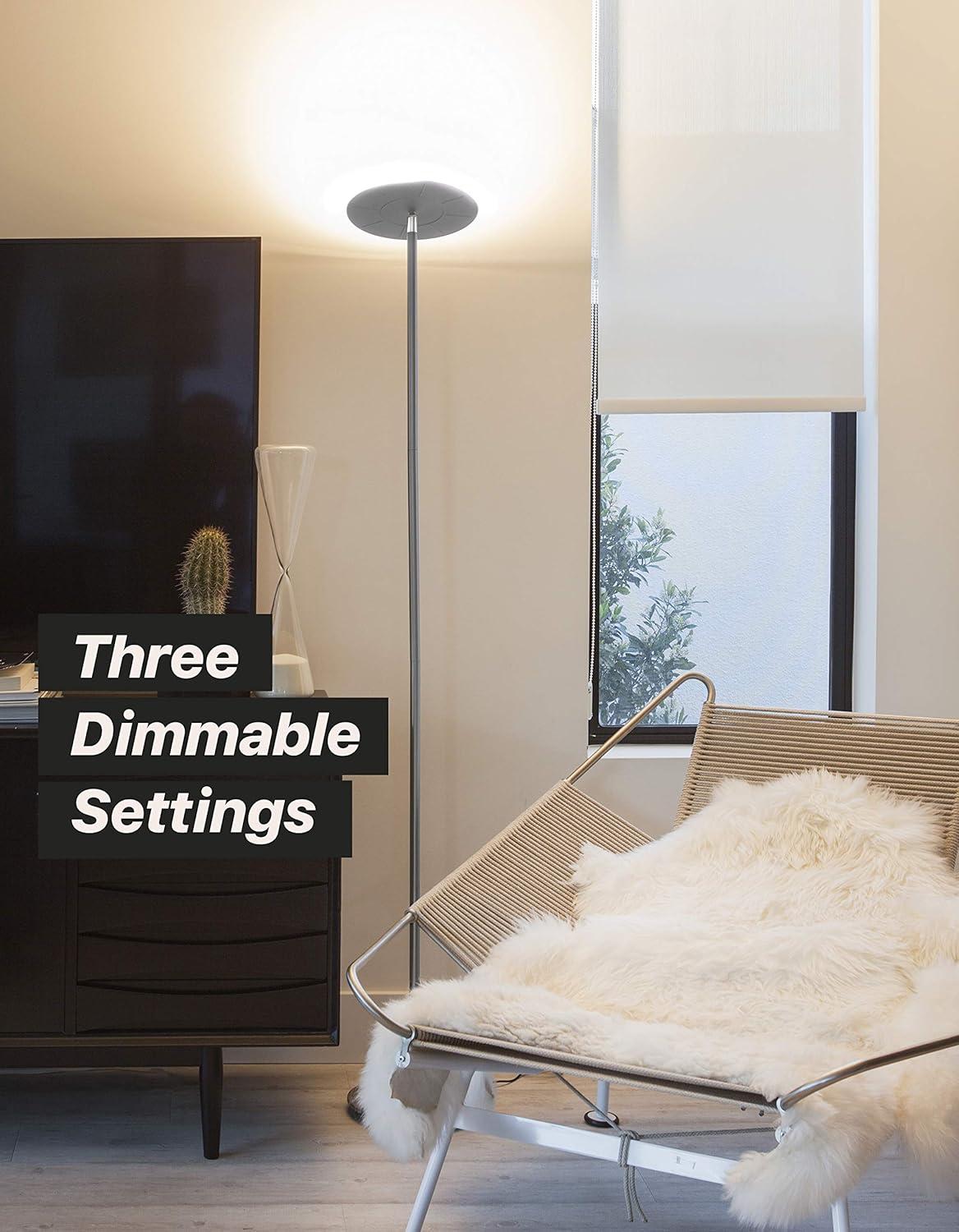 Brightech Sky Modern Dimmable Integrated LED Torchiere Floor Lamp Brushed Nickel: Touch Sensor, 3-Year Warranty, UL Listed