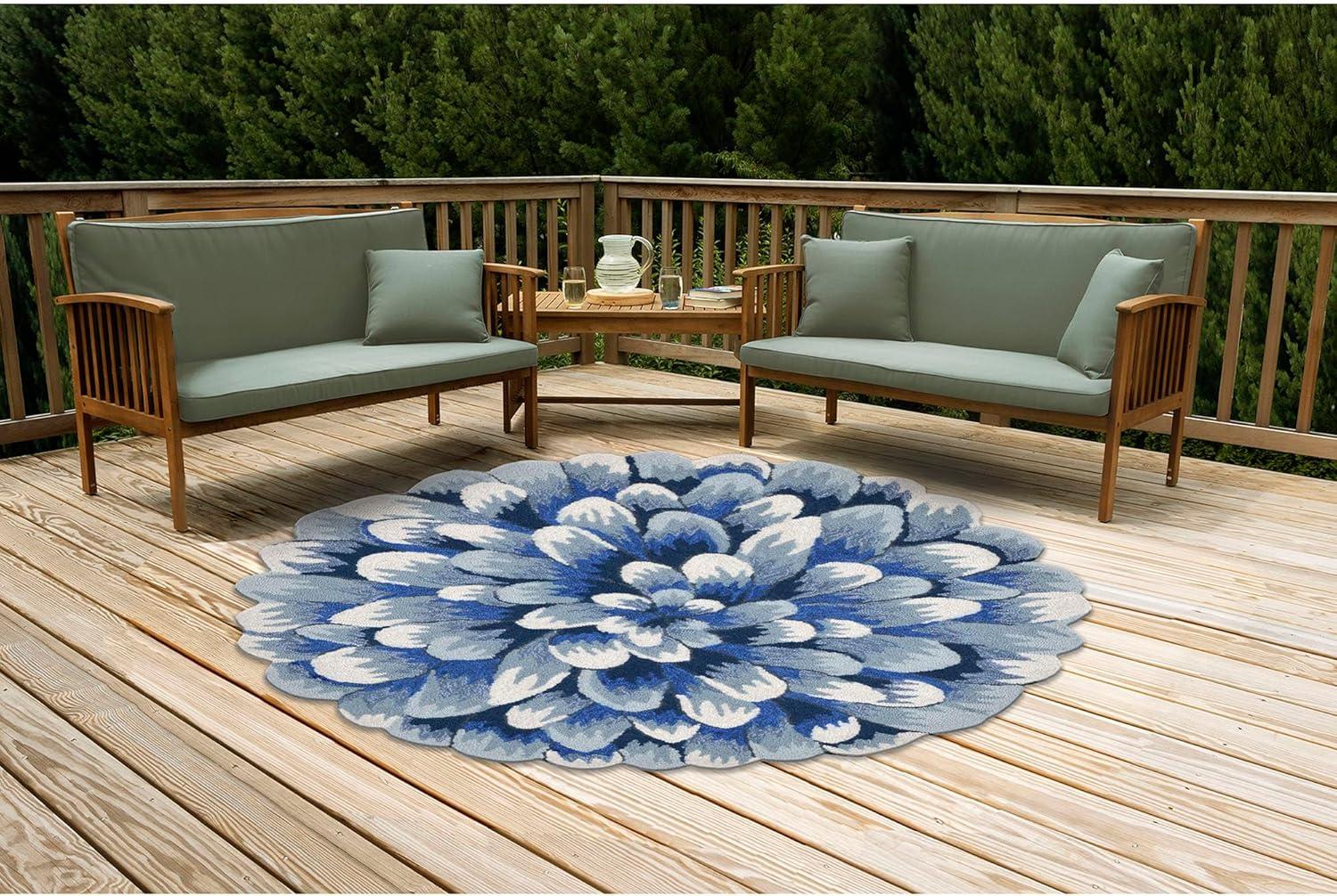 Liora Manne Frontporch Mum Indoor/Outdoor Rug Blue 3' Round