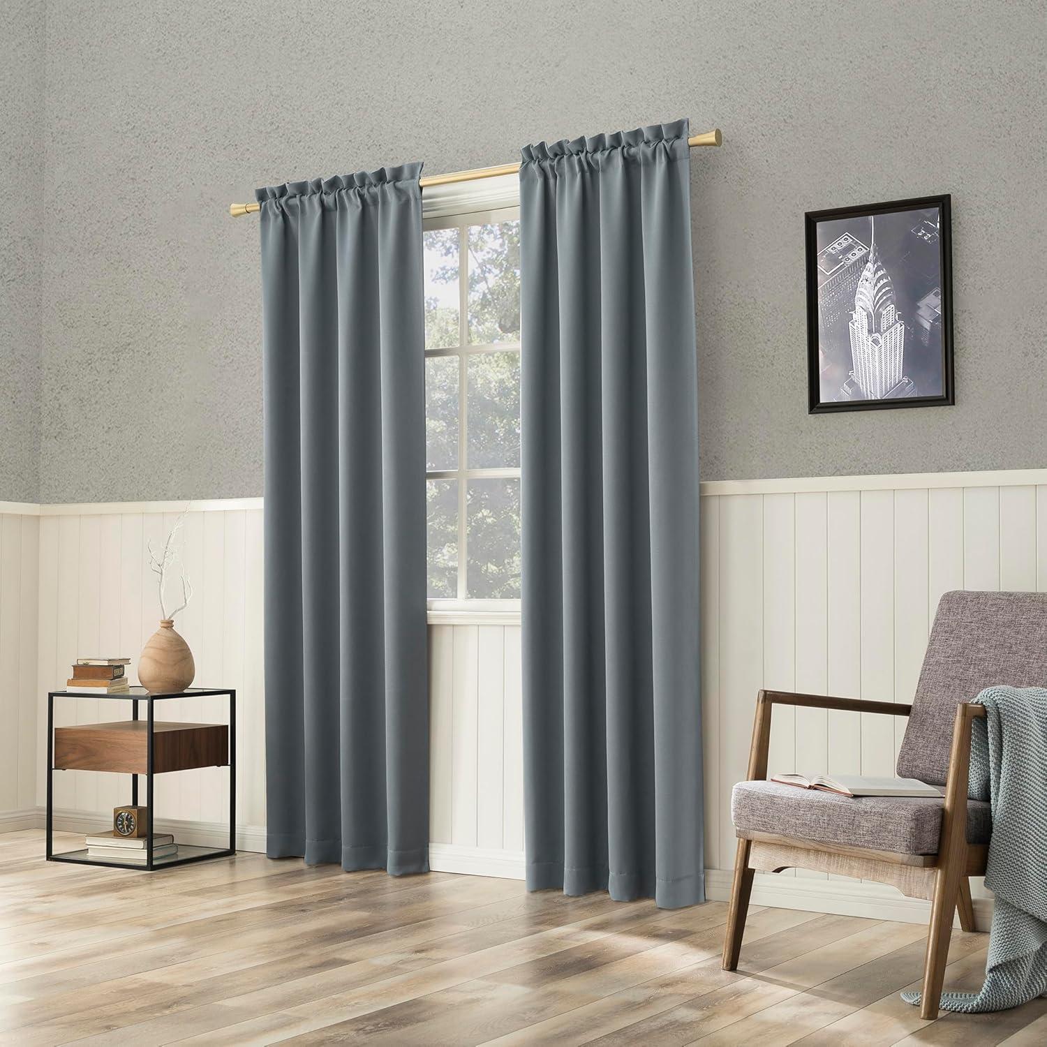 40"x84" Sun Zero Blackout Kenneth Energy Saving Rod Pocket Curtain Panel Denim Blue: Thermal Insulated, Noise Reduction