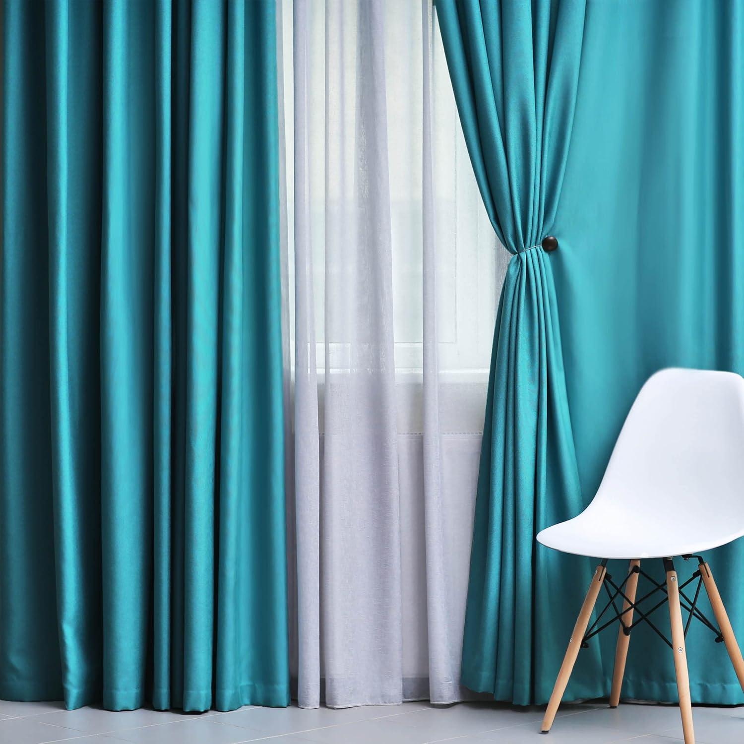 Classic Modern Solid Room Darkening Semi-Blackout Curtains, Grommets, Set of 2, 52"x108", Aqua - Blue Nile Mills