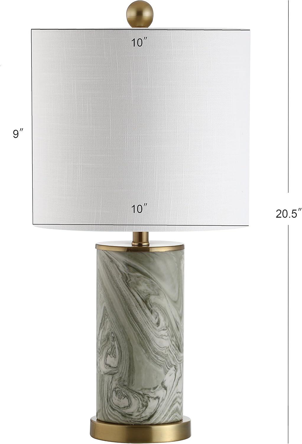 Green and White Marbled Ceramic Table Lamp with Brass Base