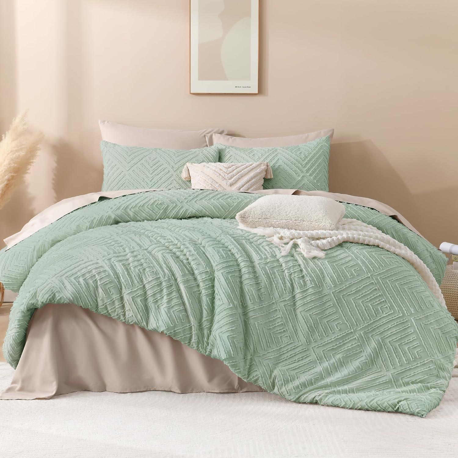 Boho Bedding Comforter Extra Fluffy with Tufted Design Green - Queen