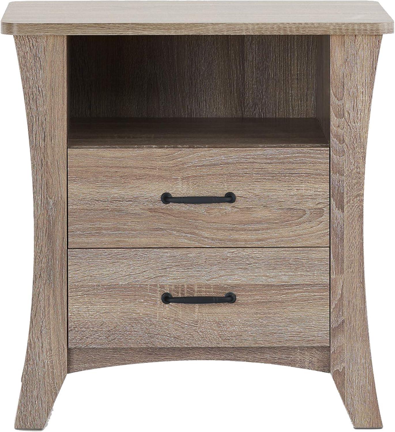 Rustic Natural 2-Drawer Nightstand with Open Shelf