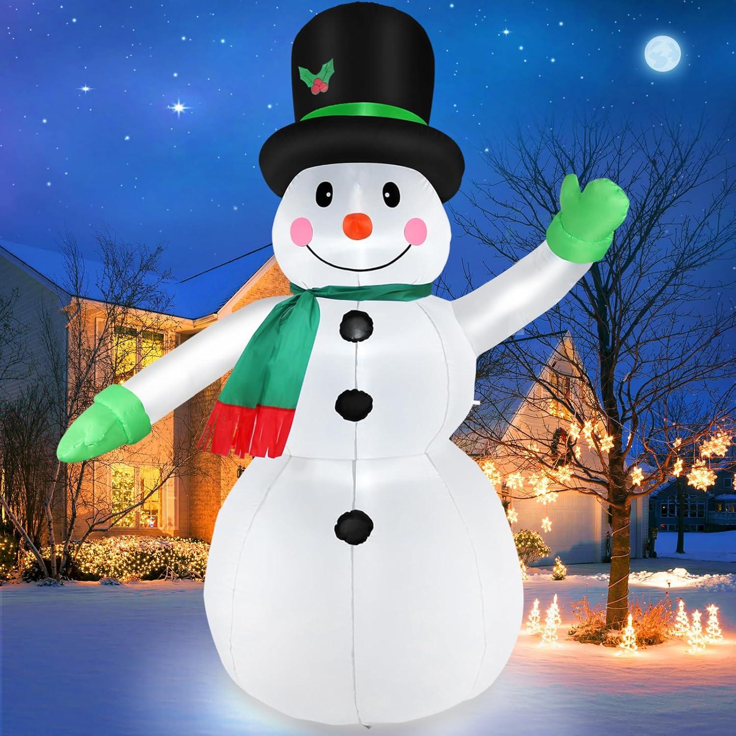 7-Foot Bright White LED Inflatable Snowman with Black Hat