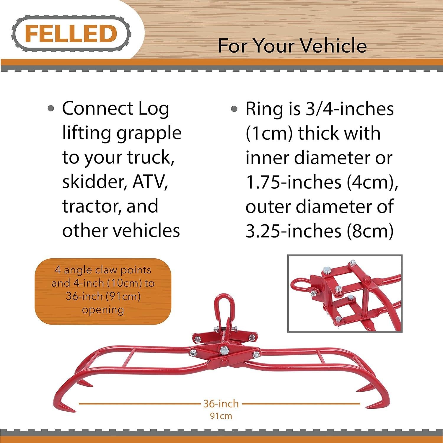 Felled 36in Log Lifting Tongs - 49in Cap Steel Timber Log Grapple Skidding Tongs