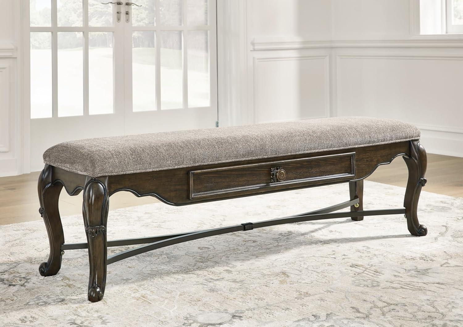 Maylee 63" Gray Upholstered Dining Bench with Drawer