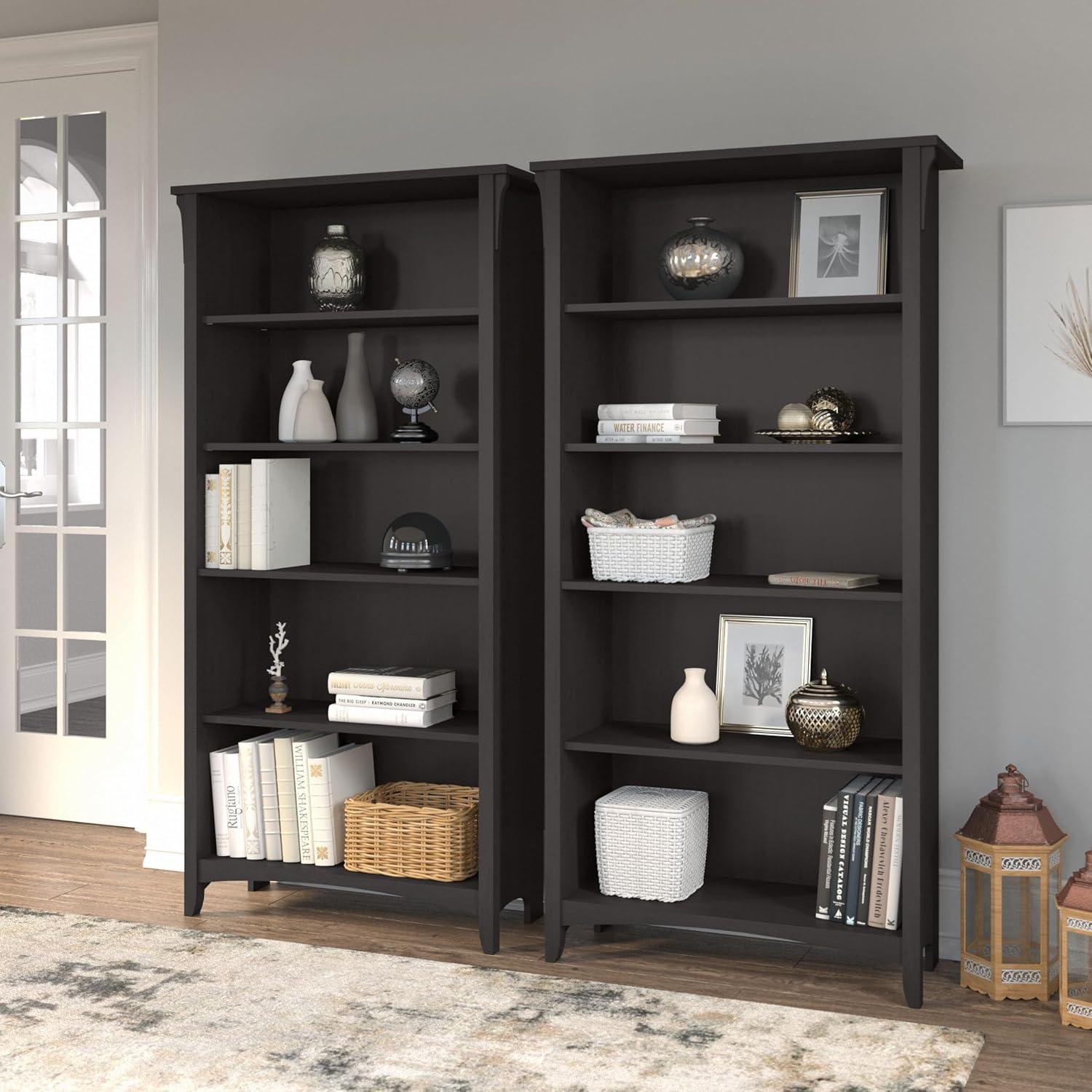 Bush Furniture Salinas Tall 5 Shelf Bookcase, Set of 2, Vintage Black