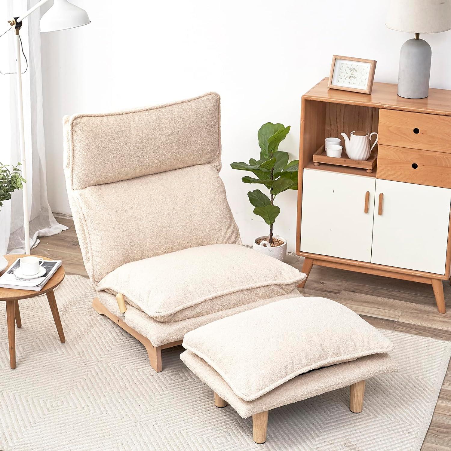 F&A LOVING Indoor Japanese Style Chaise Lounge Sofa Chair Floor Gaming Chair Lazy Sofa for Reading Game Meditating Adjustable Positions with Ottoman for Living Room, Bedroom, Balcony