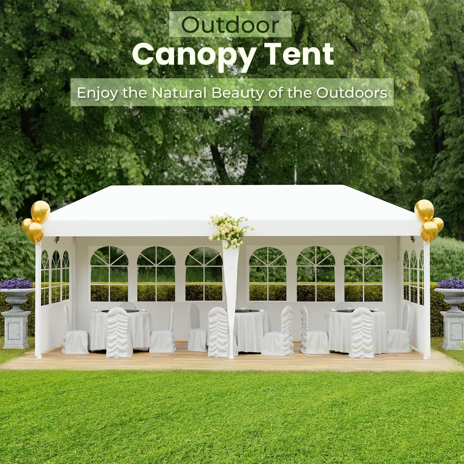 Outdoor 10' x 20' Gazebo Canopy Tent with 4 Removable Walls - White