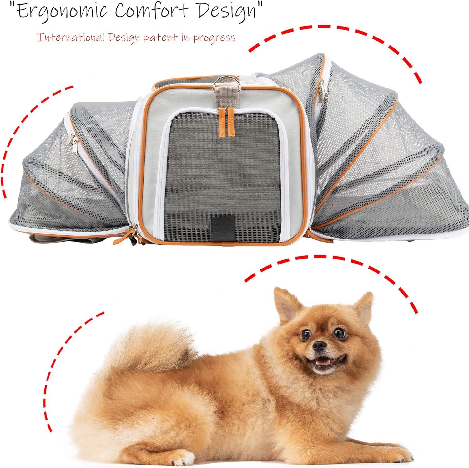 Gray and Orange Airline Approved Soft Sided Dog Carrier Backpack