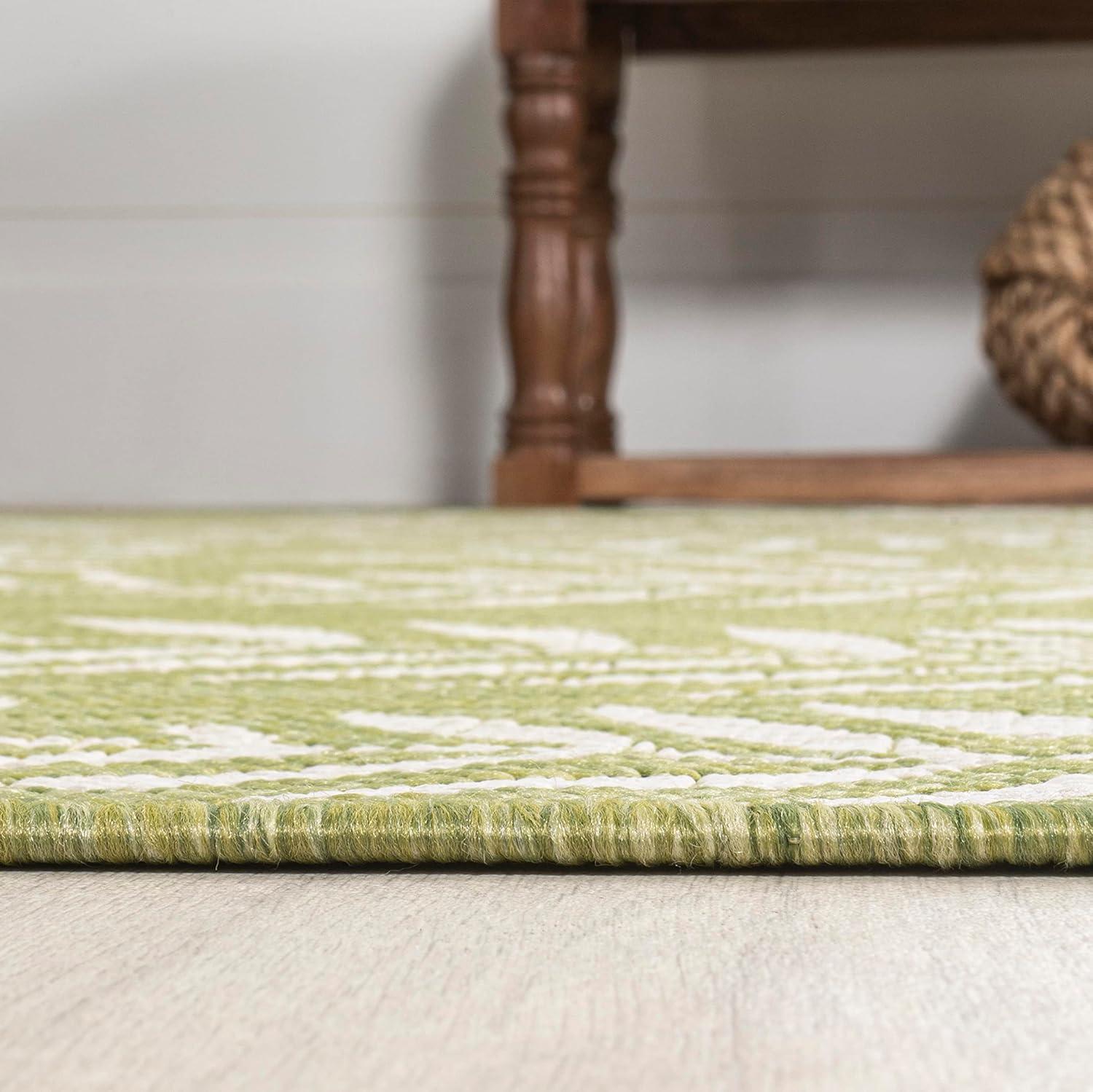 2' x 8' Nevis Palm Frond Indoor/Outdoor Runner Rug, Green/Cream - JONATHAN Y