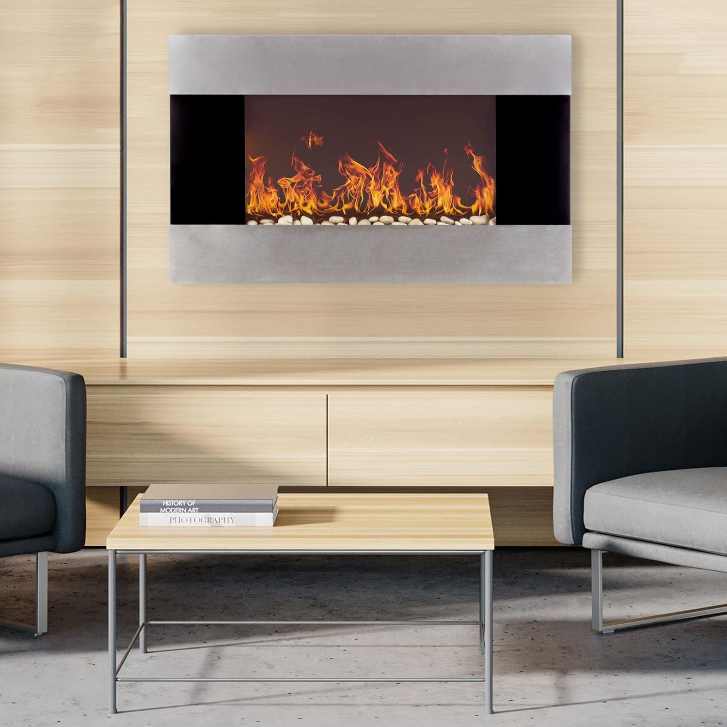 Northwest 36-inch Wall-Mount Electric Fireplace Heater with Orange Flame and Remote