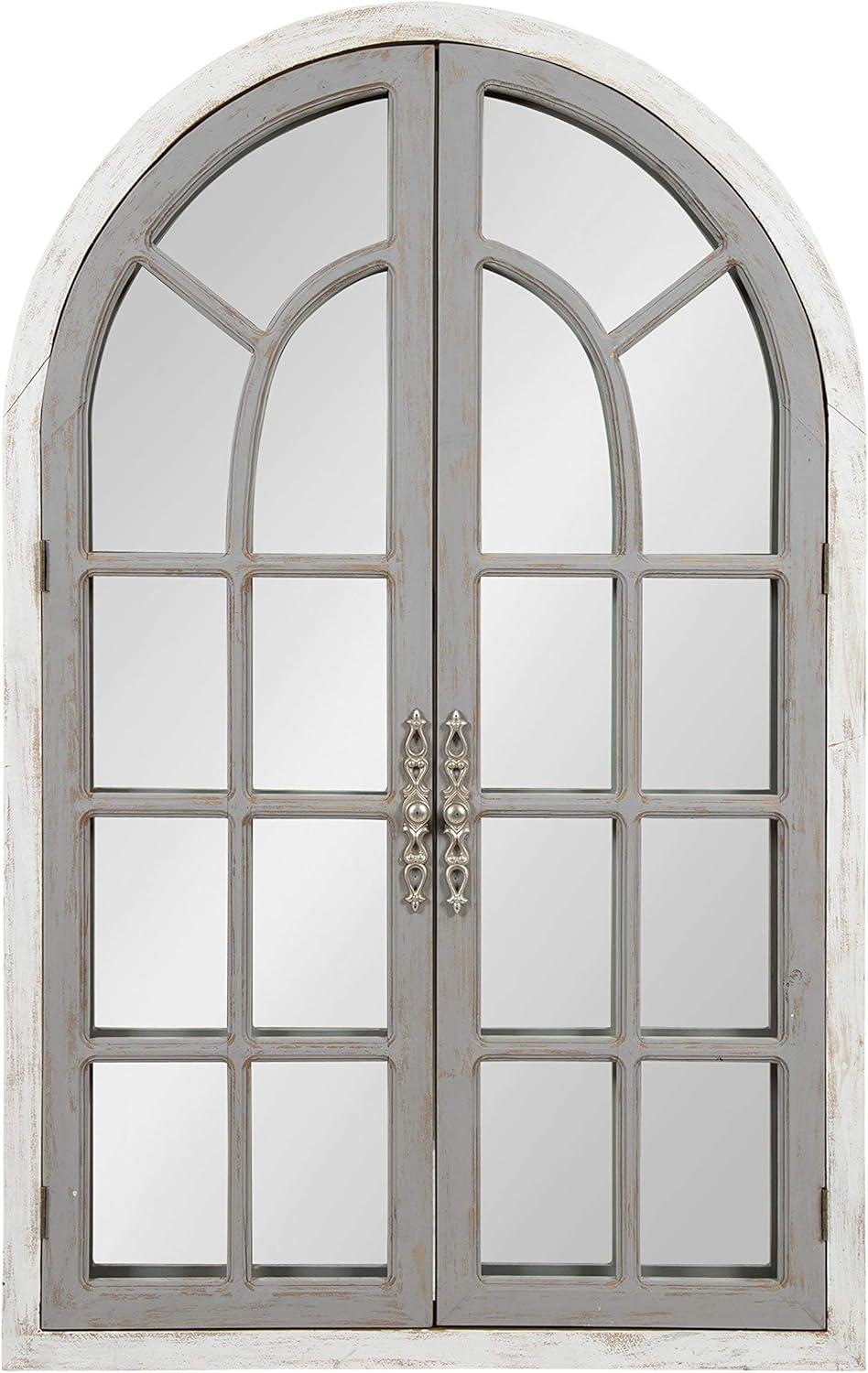28" x 44" Boldmere Wood Windowpane Arch Mirror White/Gray - Kate and Laurel