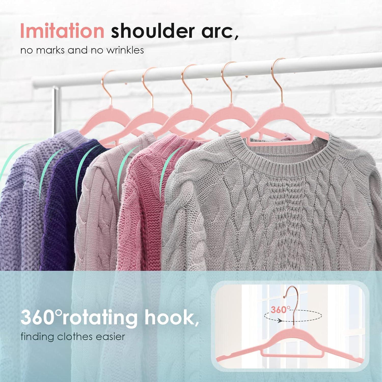 Hangers (50 Pack) Heavy Duty - Non Slip Felt Hangers - Blush Pink - Rose Gold 360 Degree Swivel Hooks,Space Saving Clothes Hangers,Durable Strong Hangers for Suits,Coats,Dress