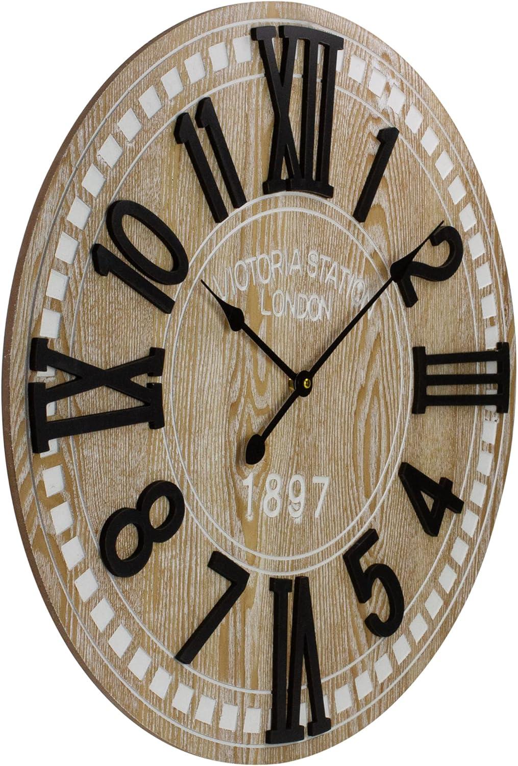 24" Battery Operated Round Wall Clock with Roman Numeral and Block Numbers