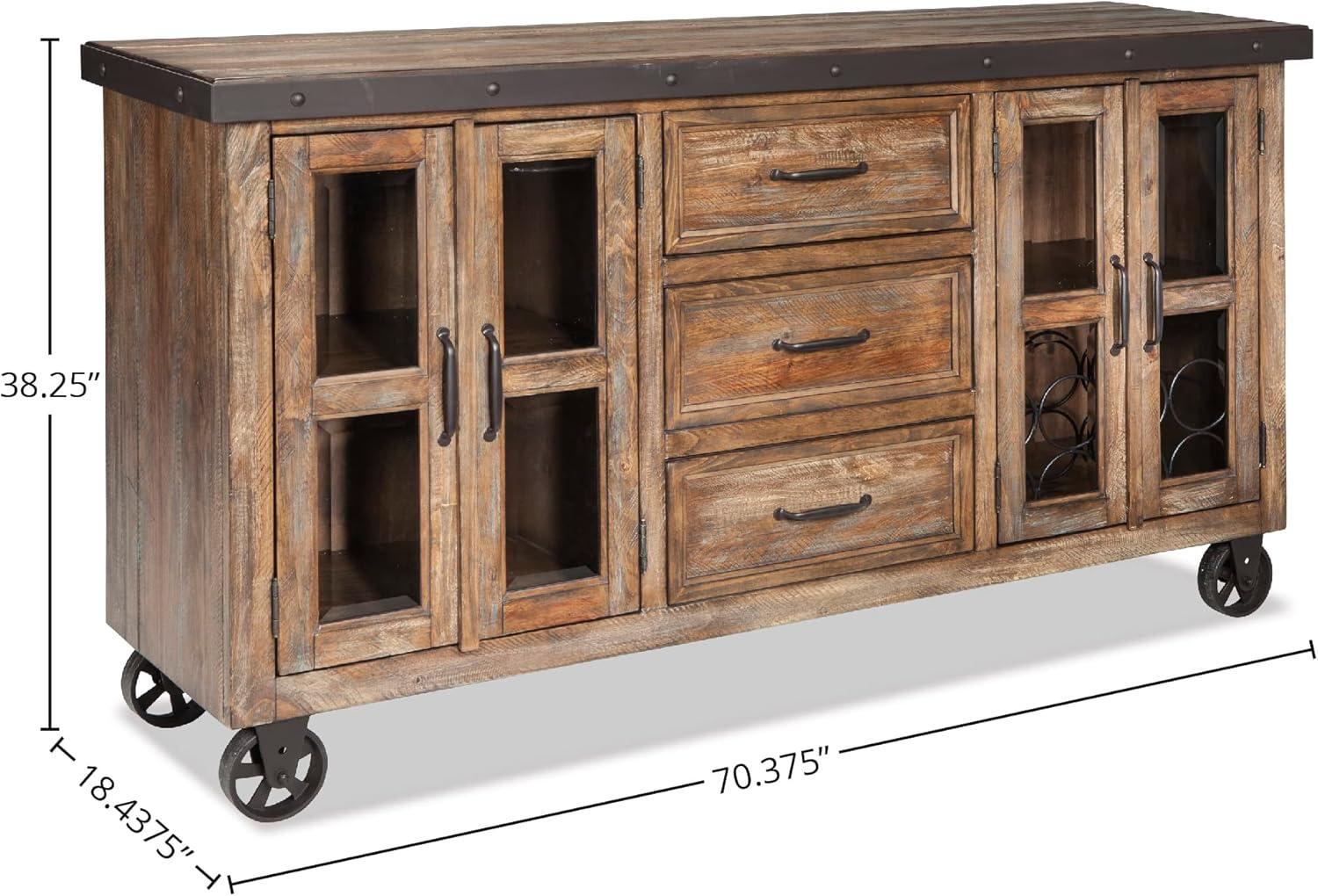 Canyon Brown Hardwood and Metal Sideboard with Glass Doors