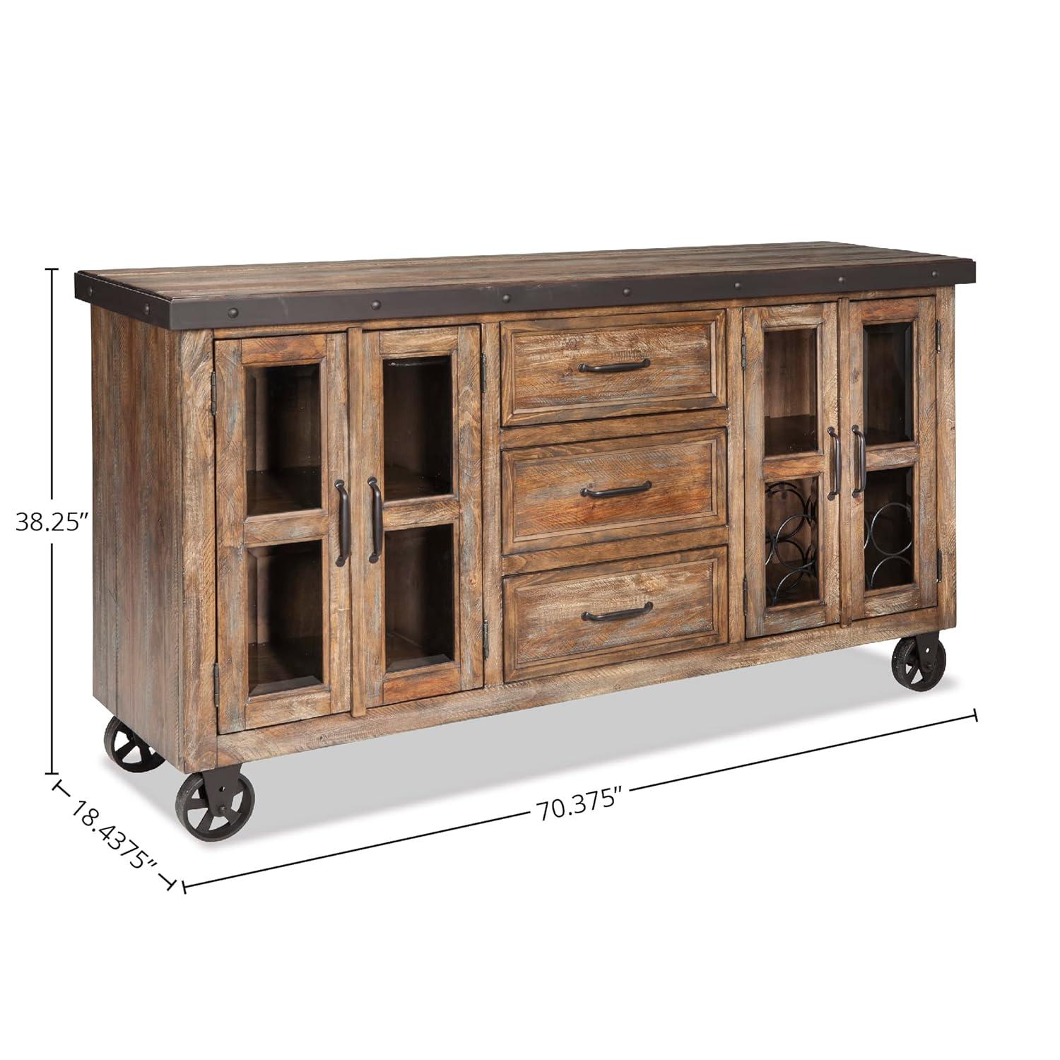 Canyon Brown Hardwood and Metal Sideboard with Glass Doors