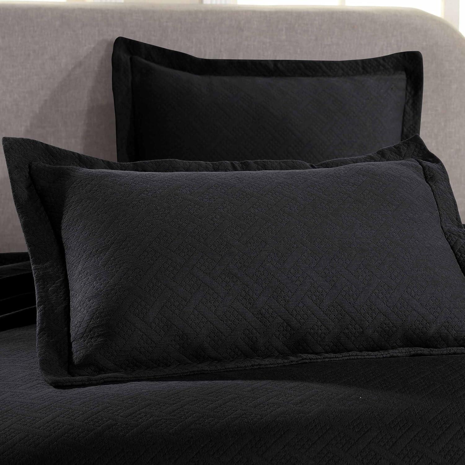 Superior Cotton Basket Bedspread 3 Piece Set, Queen, Black