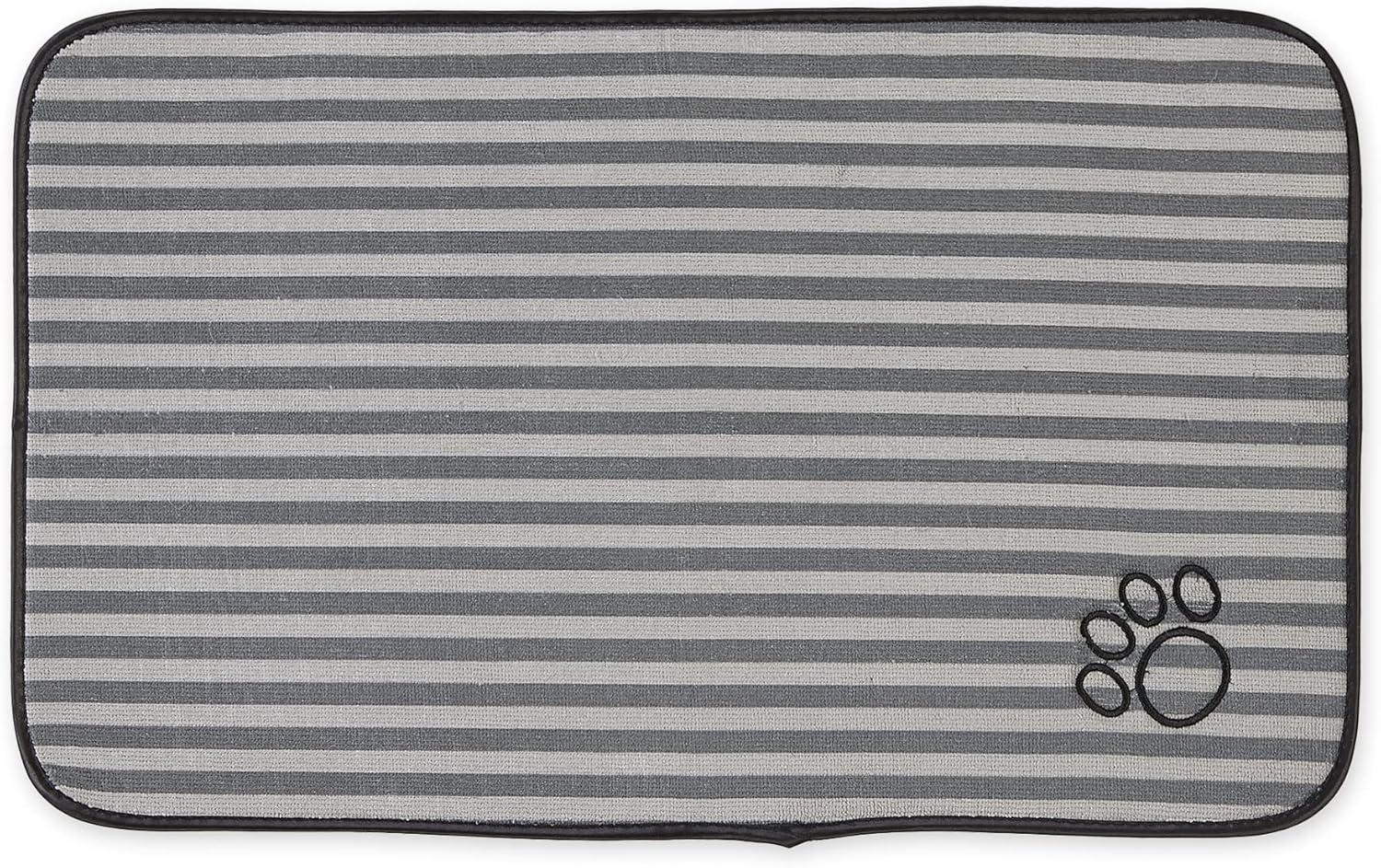 24" Lattice Gray and Black Rectangular Pet Care Essentials DII Large Stripe Embroidered Paw Pet Mat