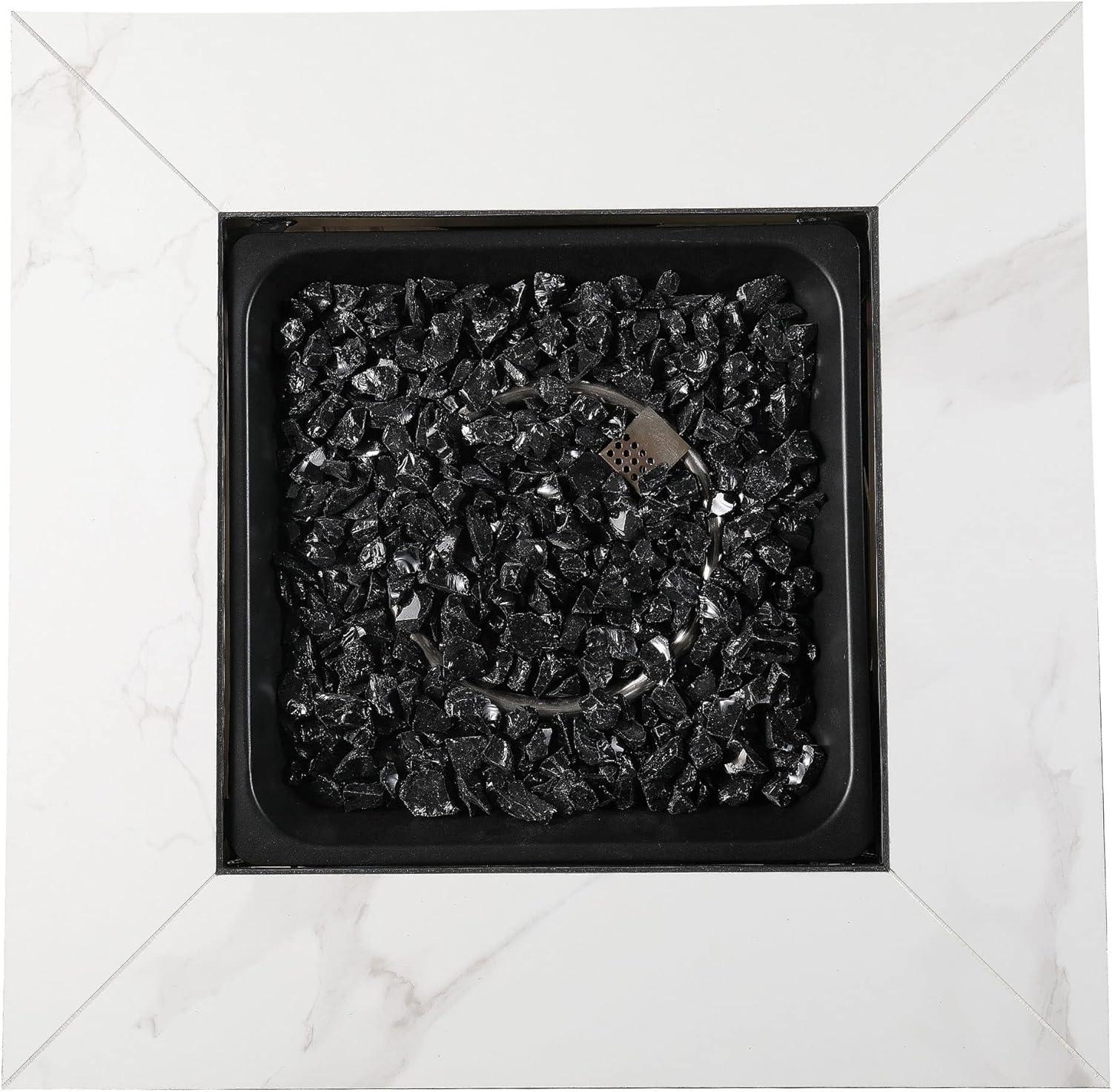 Mr. Bar-B-Q Endless Summer All Weather Outdoor Fire Pit Table with Faux Marble Finish, Black Glass